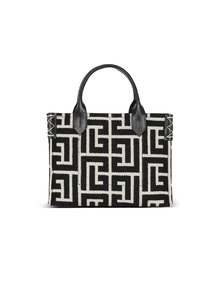 Balmain Handbags Women BArmy Monogrammed Jacquard And Leather Tote Bag Black