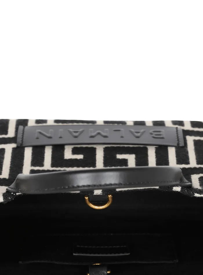 Balmain Handbags Women BArmy Monogrammed Jacquard And Leather Tote Bag Black