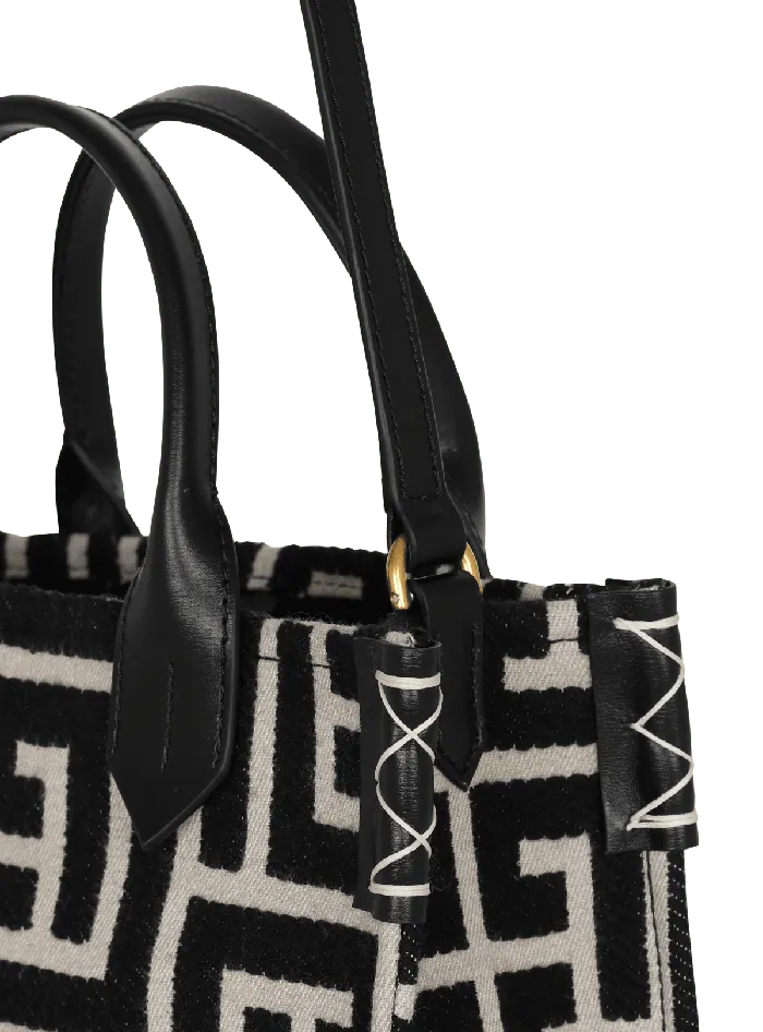 Balmain Handbags Women BArmy Monogrammed Jacquard And Leather Tote Bag Black