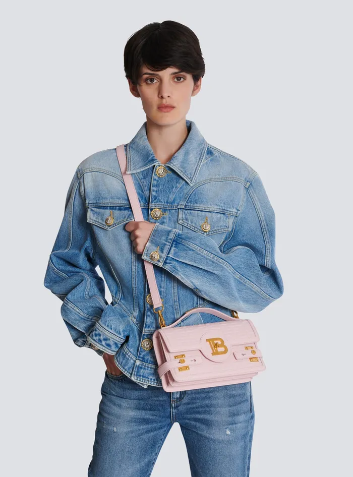 Balmain Handbags Women BBuzz 24 Grained Monogram Leather Shoulder Bag Pink