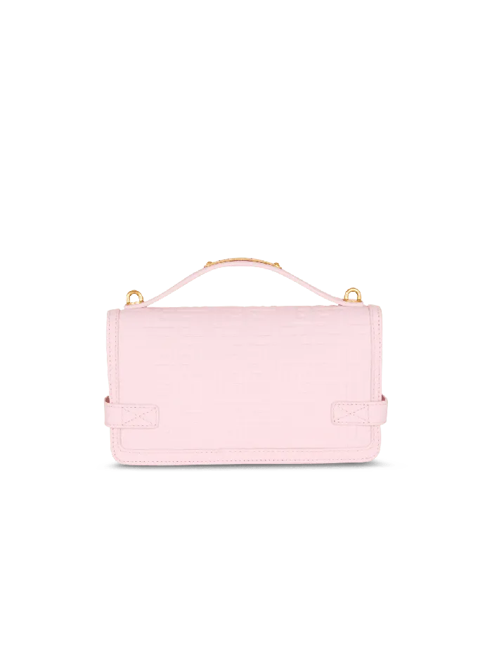Balmain Handbags Women BBuzz 24 Grained Monogram Leather Shoulder Bag Pink
