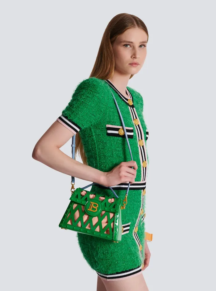 Balmain Handbags Women BBuzz Dynasty Bag In Diamond Patent Leather Green