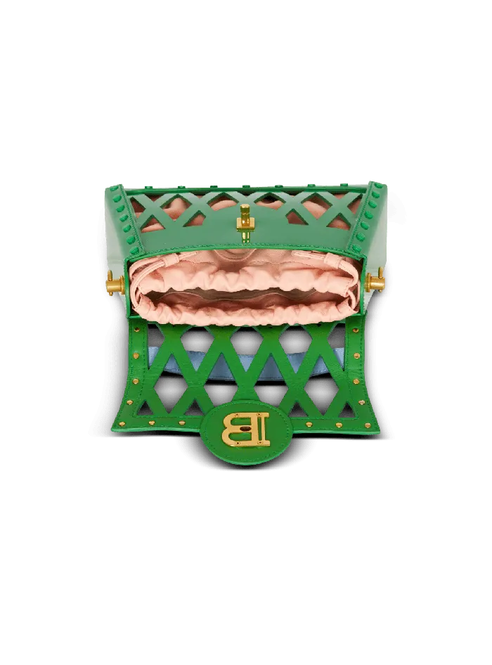 Balmain Handbags Women BBuzz Dynasty Bag In Diamond Patent Leather Green