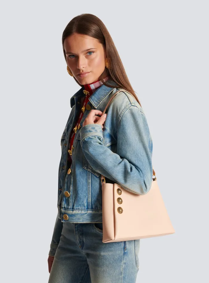 Balmain Handbags Women Emblegraveme Handbag In Grained Leather Beige