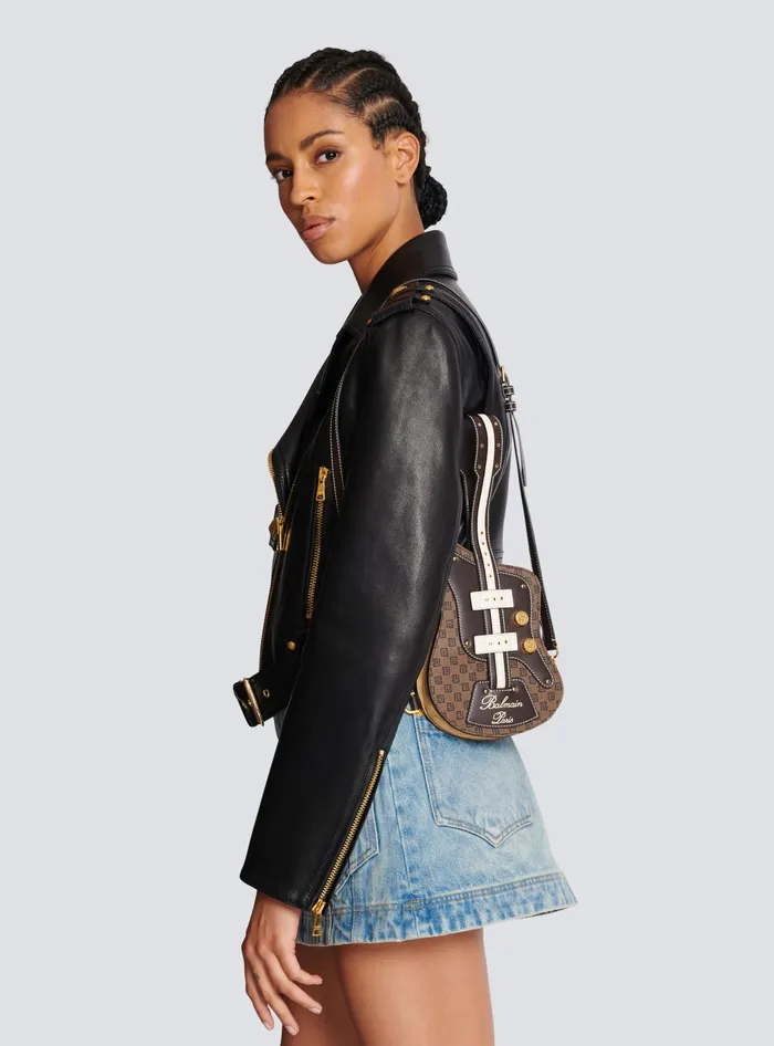Balmain Handbags Women Guitar Bag Clutch With Leather And Monogram Detailing Brown