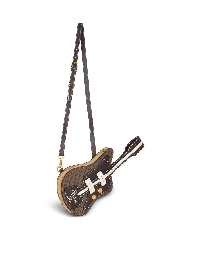 Balmain Handbags Women Guitar Bag Clutch With Leather And Monogram Detailing Brown