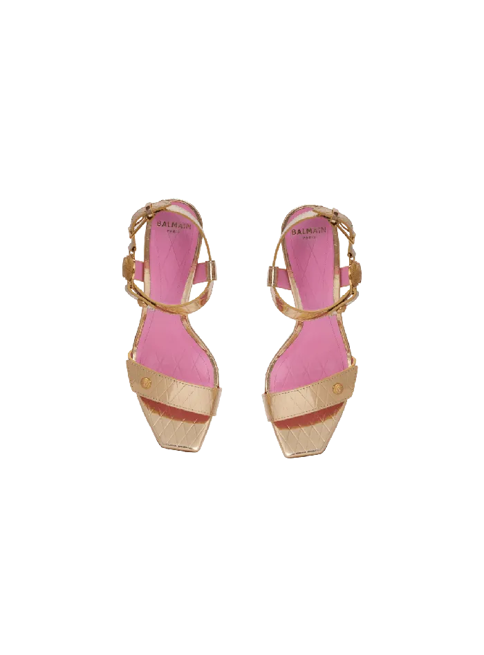 Balmain High Heels and Pumps Women Heeled Eva Sandals In Mirrored Leather Gold