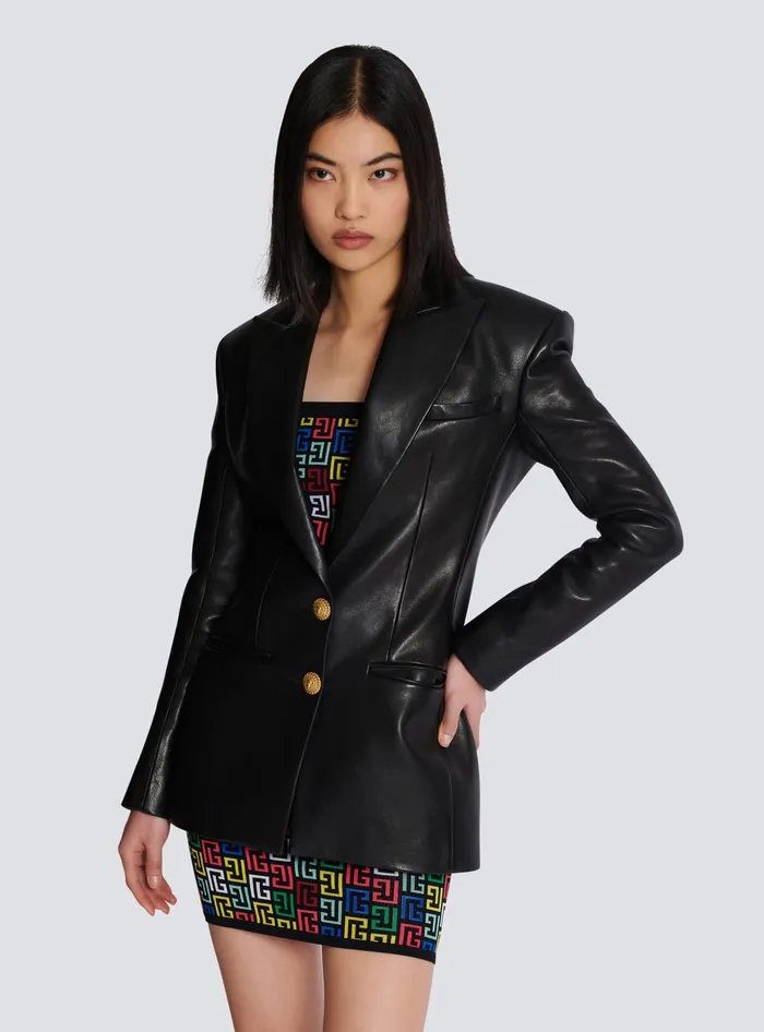 Balmain Jackets And Blazers Women 2button Leather Jacket Black