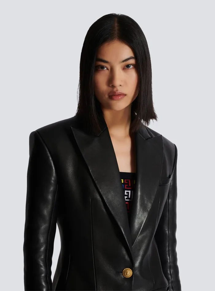 Balmain Jackets And Blazers Women 2button Leather Jacket Black