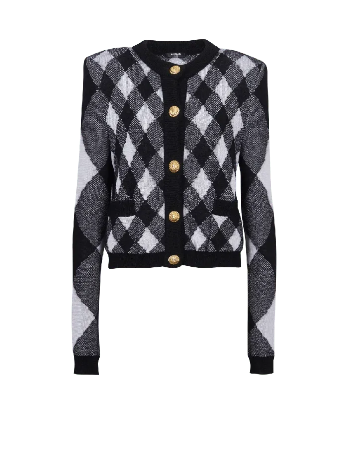 Balmain Knitwear Women Gingham Knit Cardigan Black