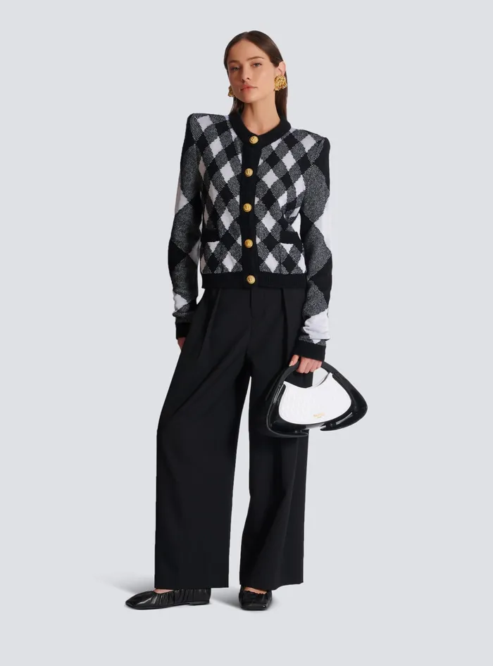 Balmain Knitwear Women Gingham Knit Cardigan Black