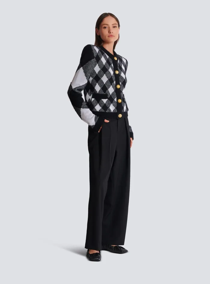 Balmain Knitwear Women Gingham Knit Cardigan Black