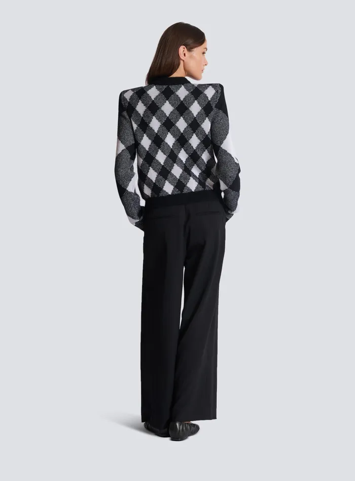 Balmain Knitwear Women Gingham Knit Cardigan Black