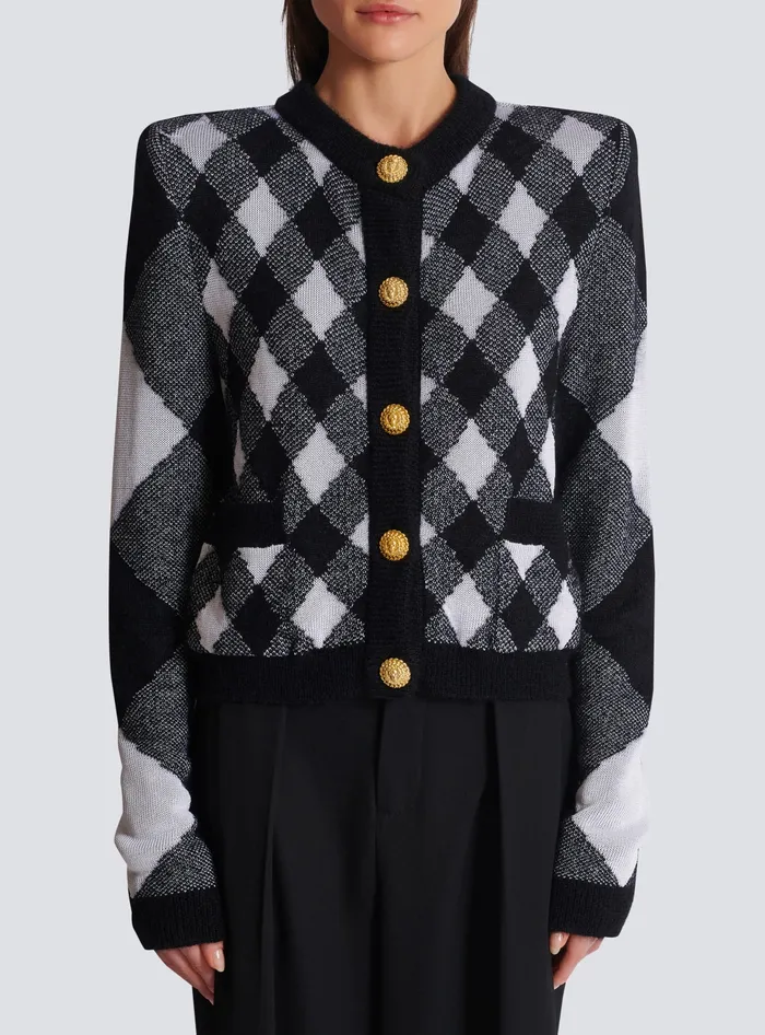 Balmain Knitwear Women Gingham Knit Cardigan Black