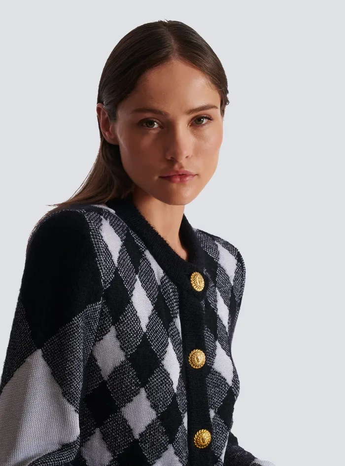 Balmain Knitwear Women Gingham Knit Cardigan Black