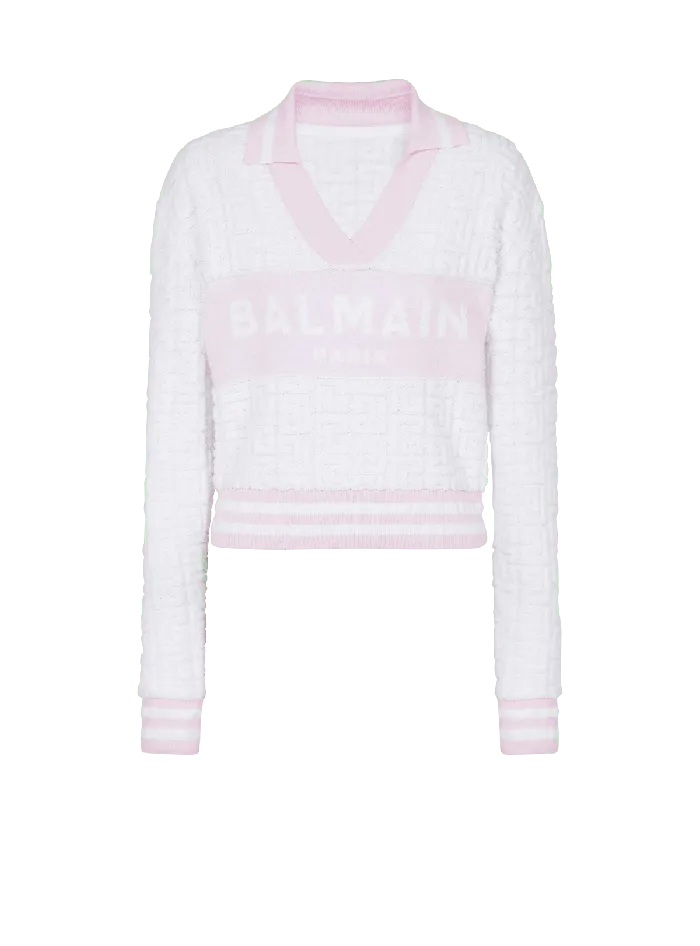 Balmain Knitwear Women Monogram Knit Polo Pink