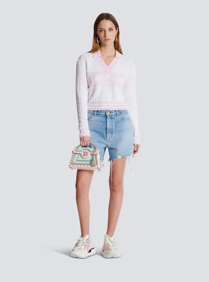 Balmain Knitwear Women Monogram Knit Polo Pink