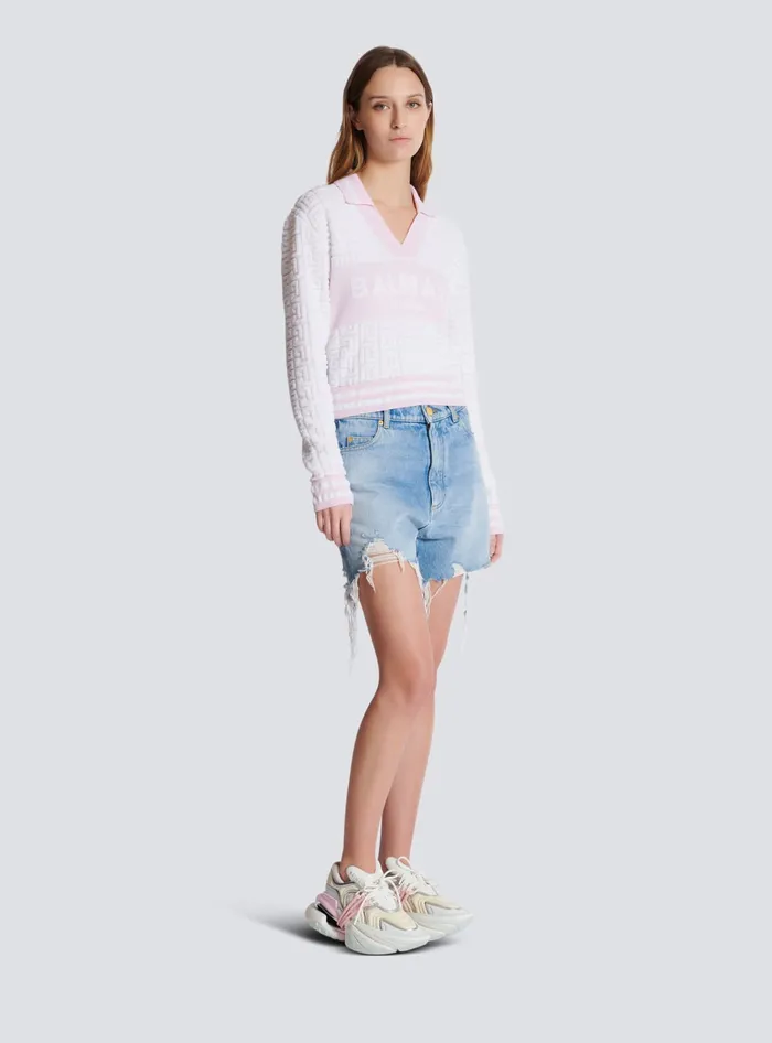 Balmain Knitwear Women Monogram Knit Polo Pink