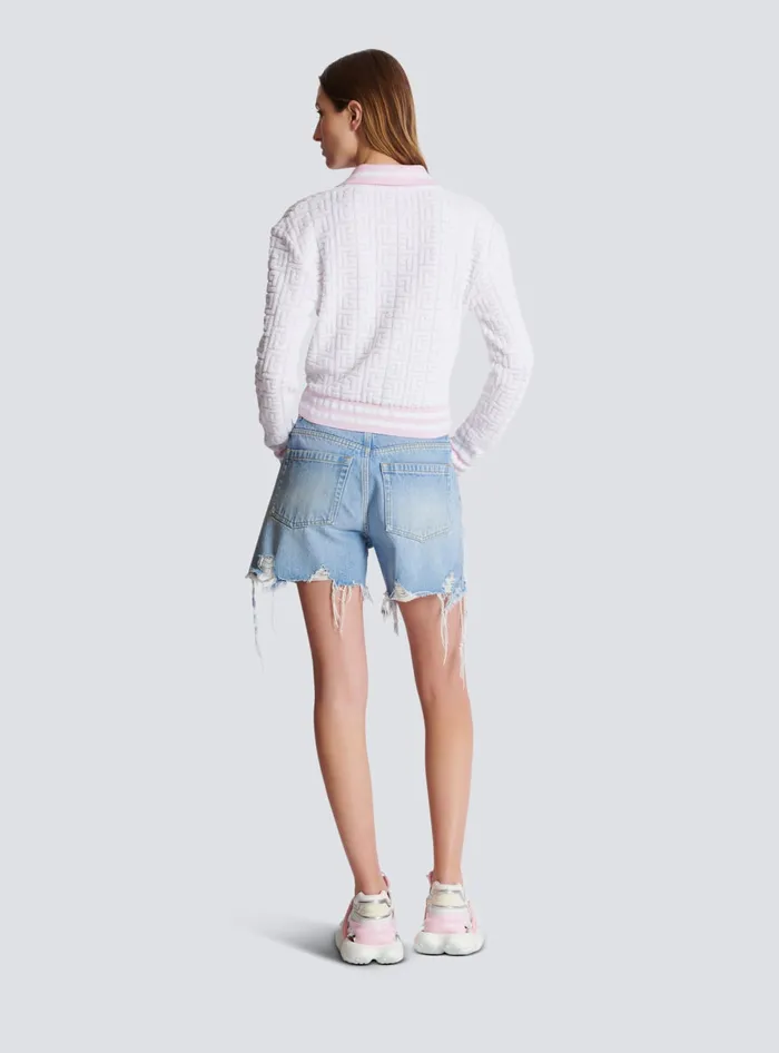 Balmain Knitwear Women Monogram Knit Polo Pink