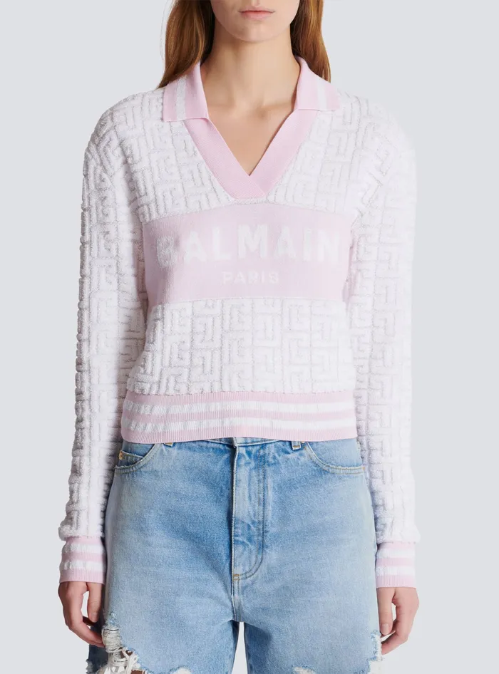 Balmain Knitwear Women Monogram Knit Polo Pink