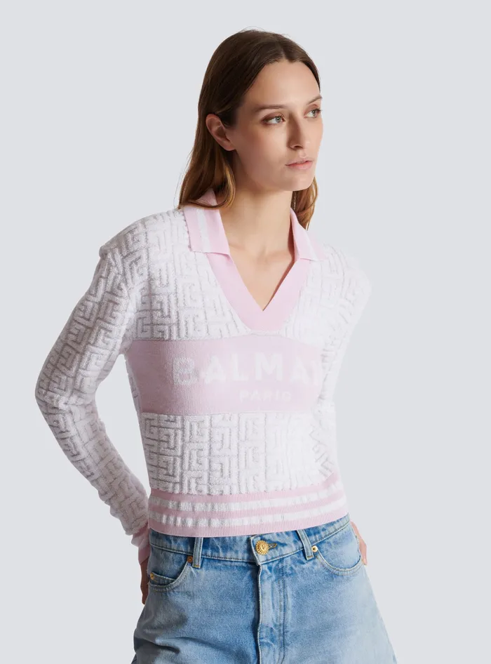 Balmain Knitwear Women Monogram Knit Polo Pink