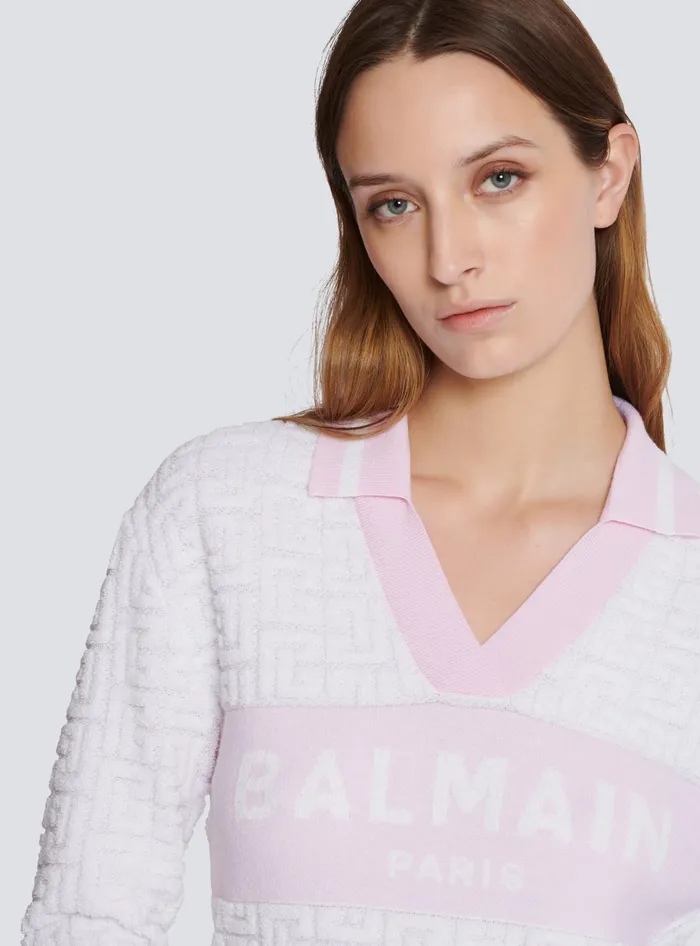 Balmain Knitwear Women Monogram Knit Polo Pink