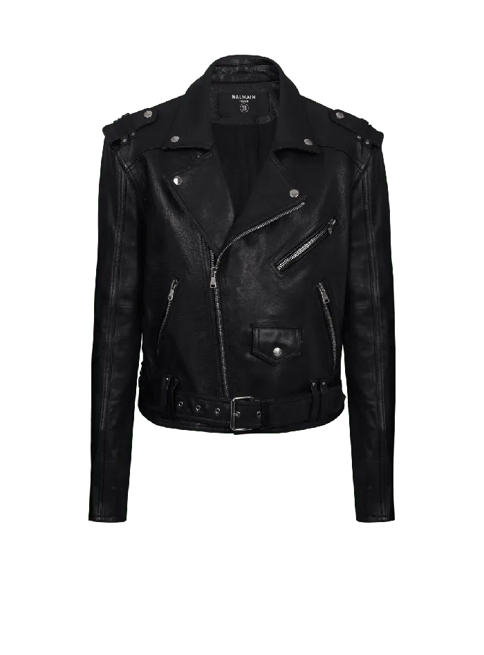 Balmain Outerwear Men Calfskin Biker Jacket Black