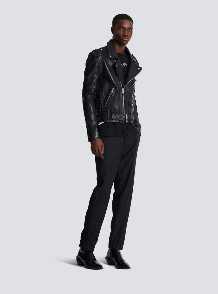 Balmain Outerwear Men Calfskin Biker Jacket Black