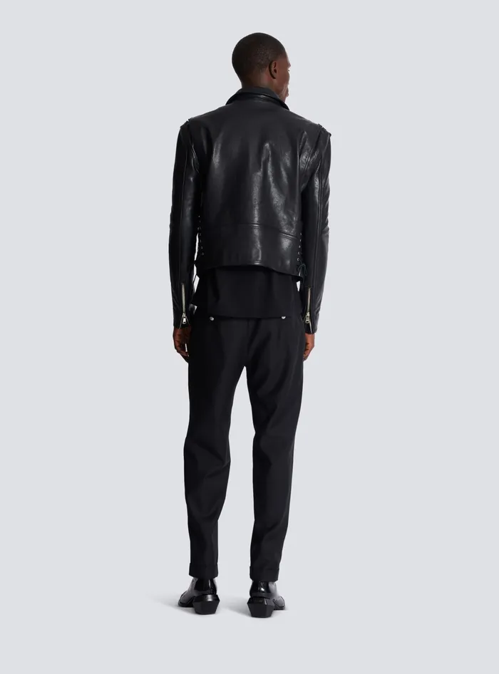 Balmain Outerwear Men Calfskin Biker Jacket Black
