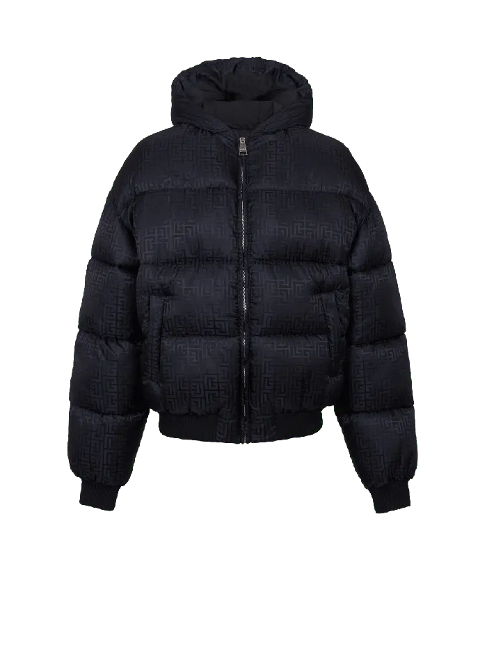 Balmain Outerwear Men PB Labyrinth Jacquard Nylon Puffer Jacket Black