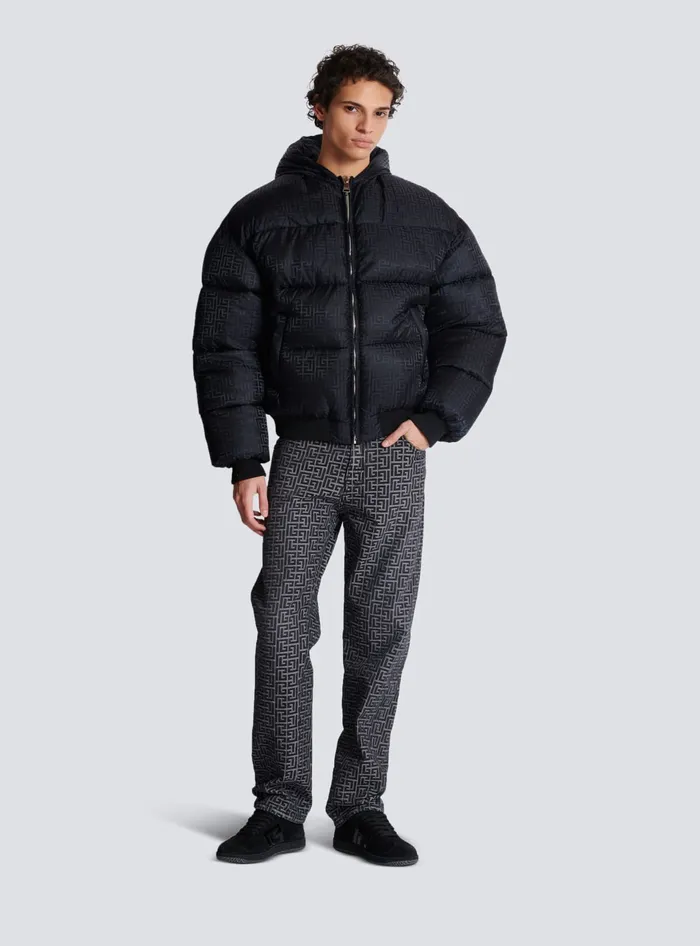 Balmain Outerwear Men PB Labyrinth Jacquard Nylon Puffer Jacket Black