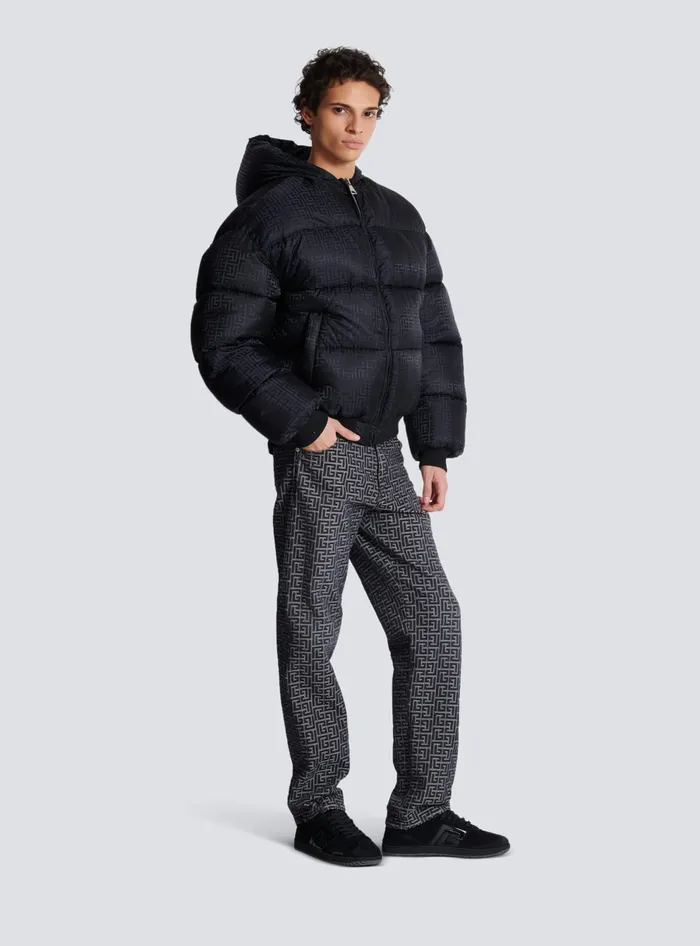 Balmain Outerwear Men PB Labyrinth Jacquard Nylon Puffer Jacket Black