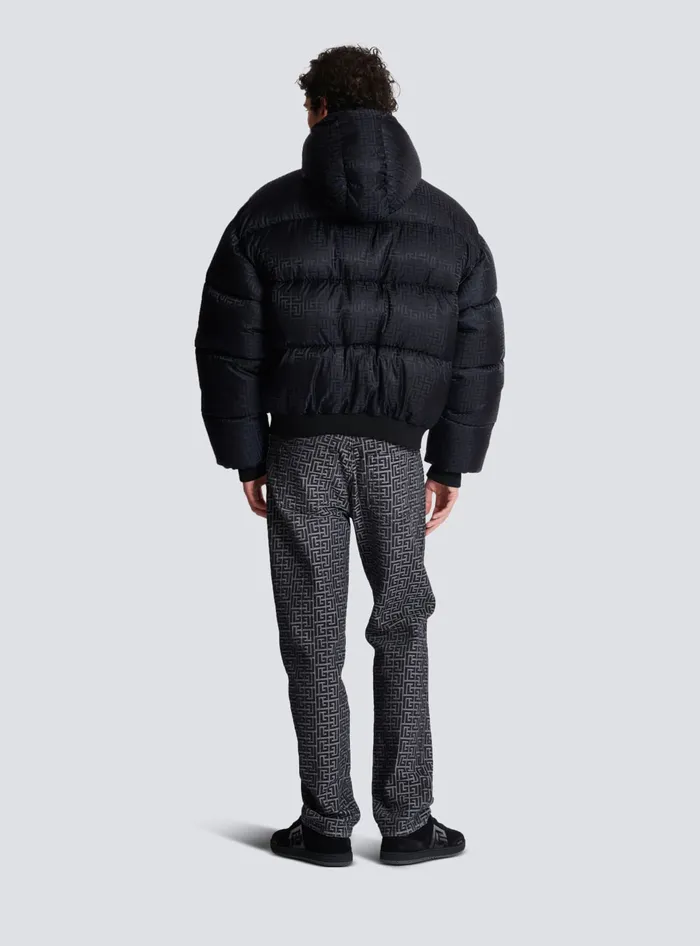 Balmain Outerwear Men PB Labyrinth Jacquard Nylon Puffer Jacket Black