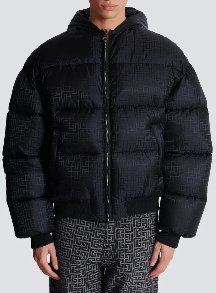 Balmain Outerwear Men PB Labyrinth Jacquard Nylon Puffer Jacket Black