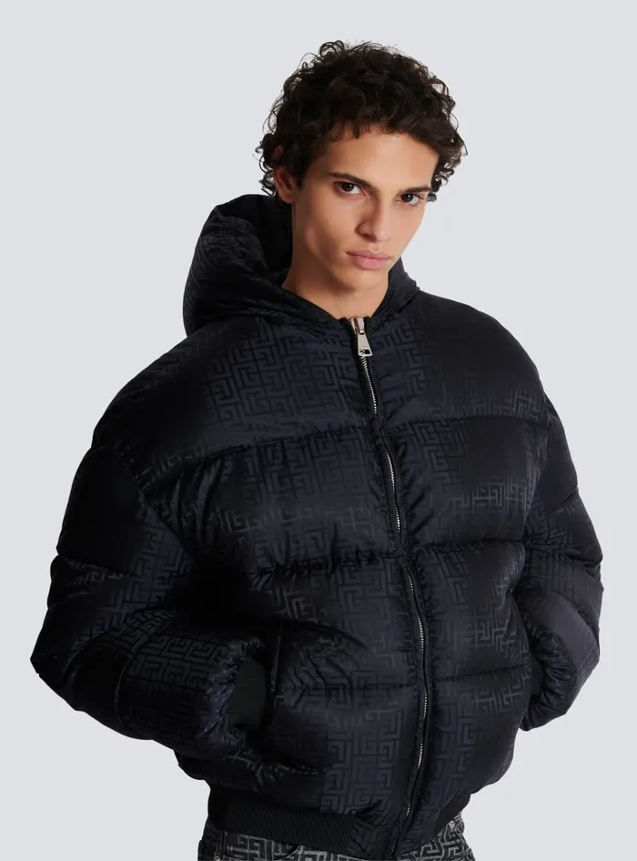 Balmain Outerwear Men PB Labyrinth Jacquard Nylon Puffer Jacket Black