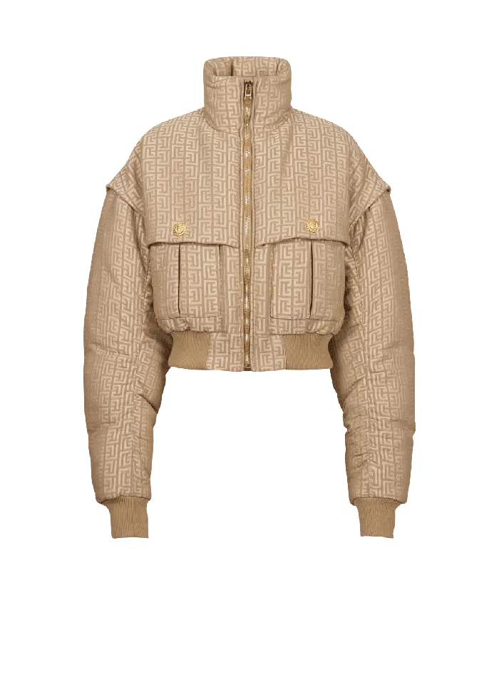 Balmain Outerwear Women PB Labyrinth Cropped Jacquard Bomber Beige