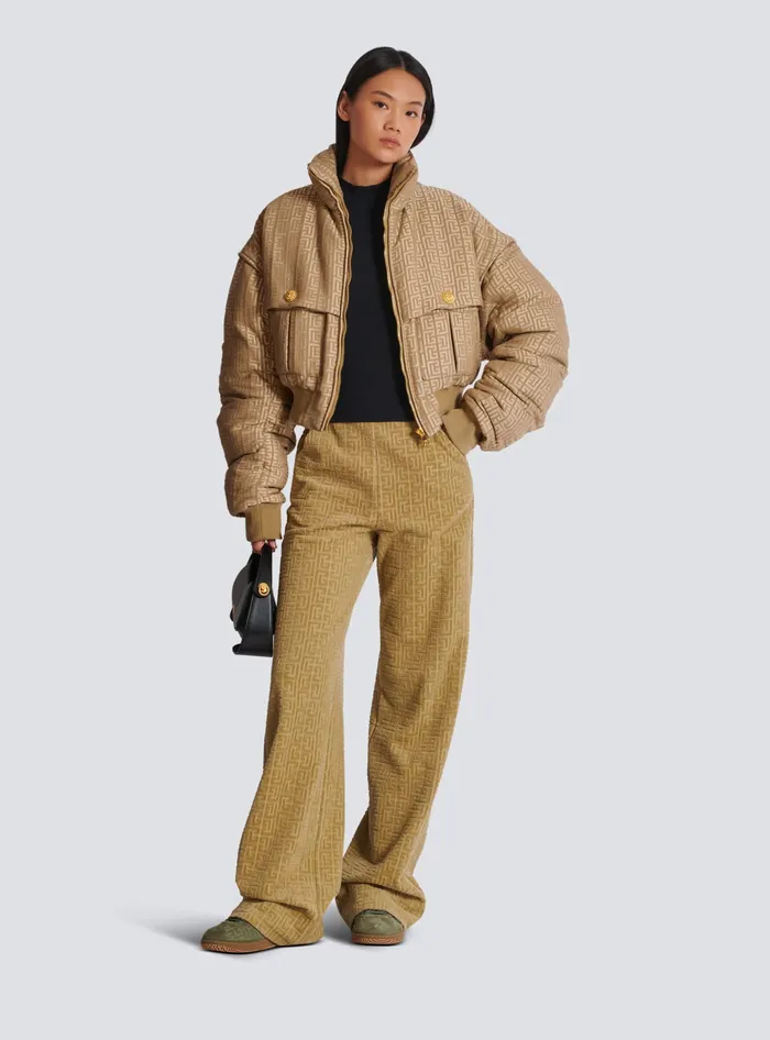 Balmain Outerwear Women PB Labyrinth Cropped Jacquard Bomber Beige