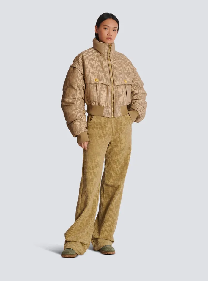 Balmain Outerwear Women PB Labyrinth Cropped Jacquard Bomber Beige