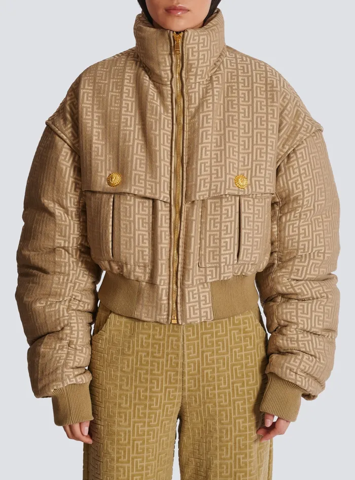 Balmain Outerwear Women PB Labyrinth Cropped Jacquard Bomber Beige