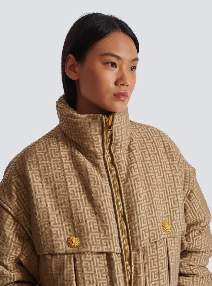 Balmain Outerwear Women PB Labyrinth Cropped Jacquard Bomber Beige