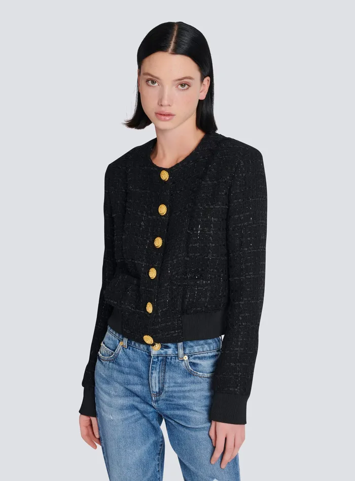 Balmain Outerwear Women Tweed Jacket Black