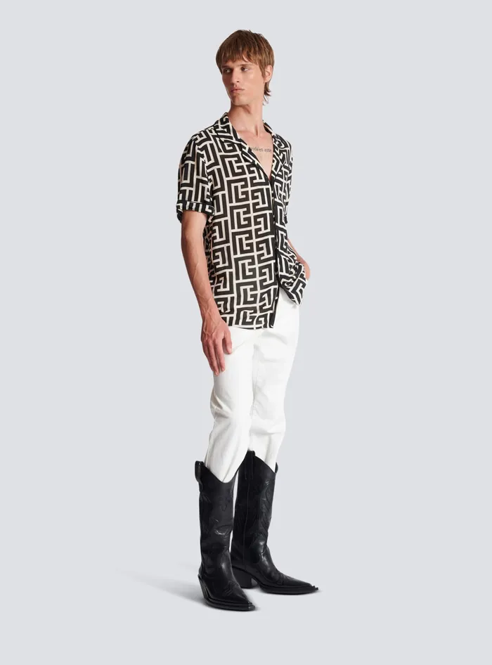 Balmain Shirts And Polos Men Monogramprinted Shirt Black