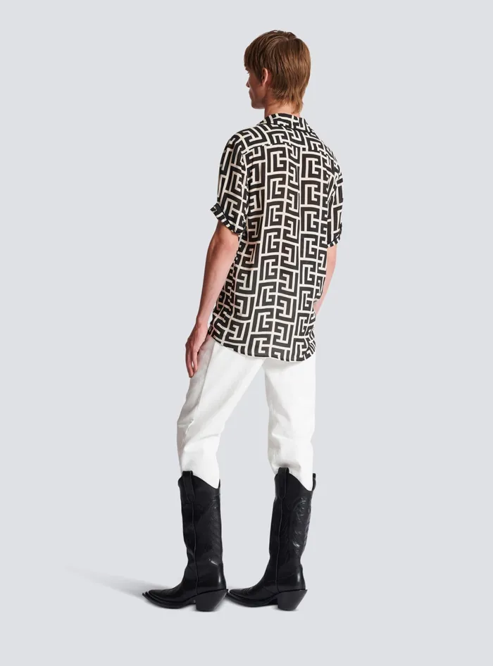 Balmain Shirts And Polos Men Monogramprinted Shirt Black