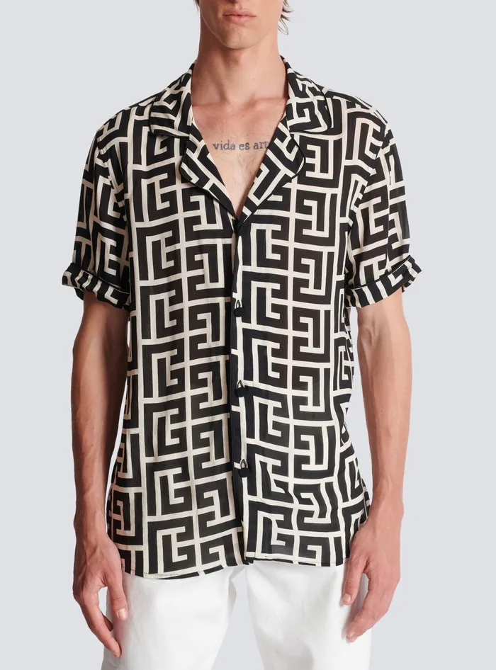 Balmain Shirts And Polos Men Monogramprinted Shirt Black