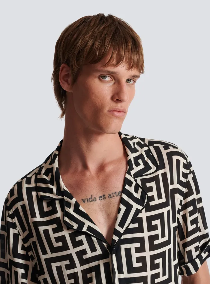 Balmain Shirts And Polos Men Monogramprinted Shirt Black