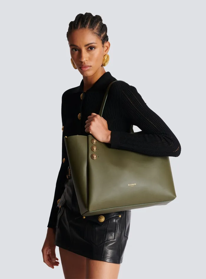 Balmain Shoulder Bags Women Emblegraveme Leather Tote Bag Khaki