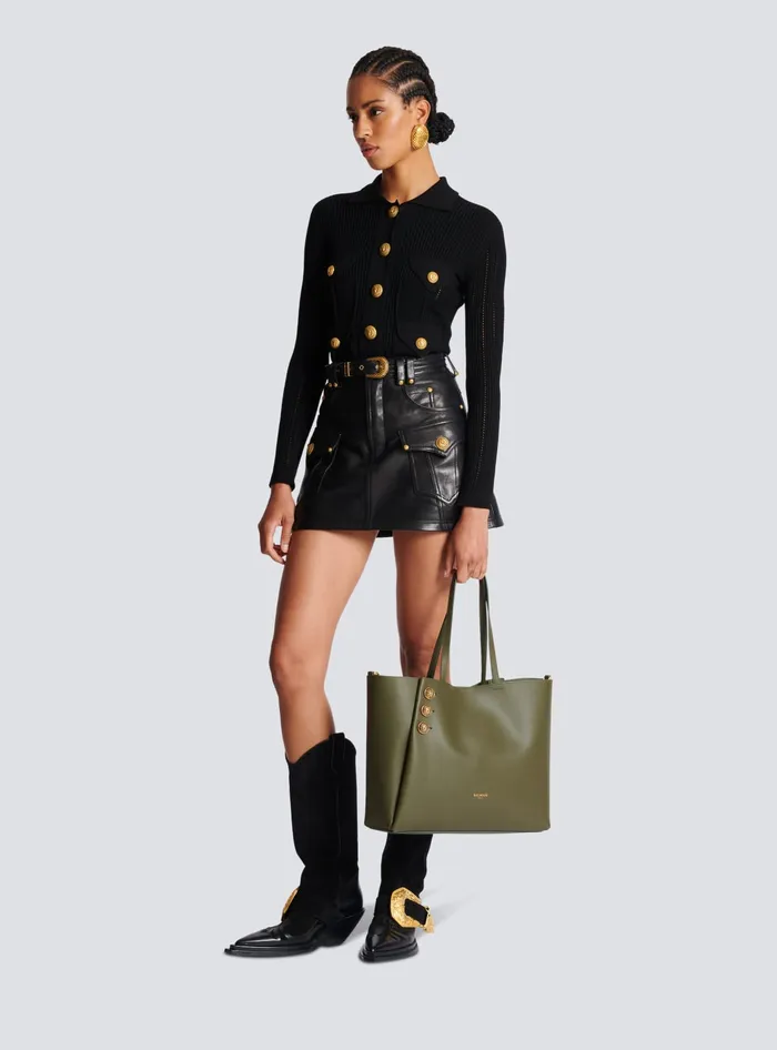 Balmain Shoulder Bags Women Emblegraveme Leather Tote Bag Khaki