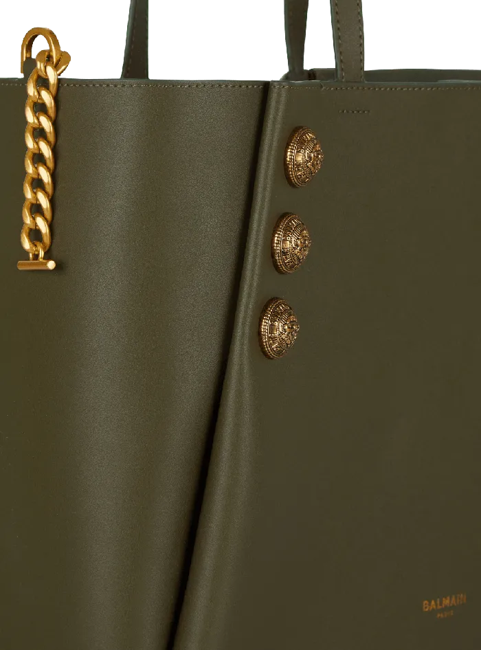 Balmain Shoulder Bags Women Emblegraveme Leather Tote Bag Khaki