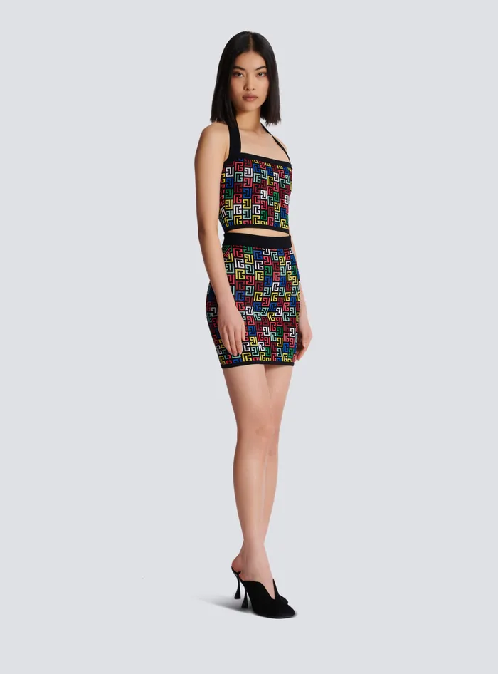 Balmain Skirts Women Pop Monogram Knit Skirt Multicolor
