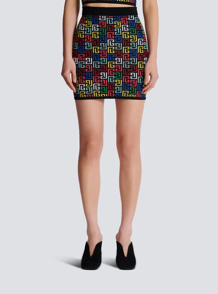 Balmain Skirts Women Pop Monogram Knit Skirt Multicolor